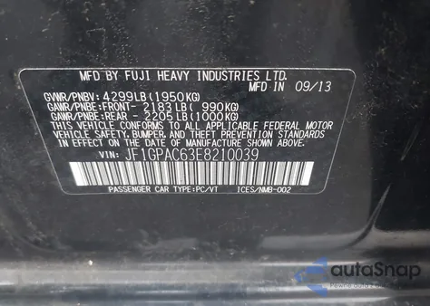 2014 Subaru Impreza 2.0I Premium из США, поврежденный, VIN JF1GPAC63E8210039